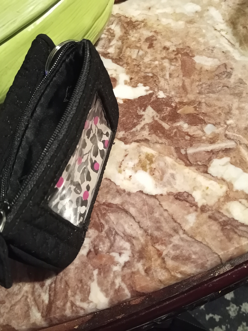 Vera Bradley Black Quilted Wristlet with Pink Floral ID Window - Picture 3 of 7